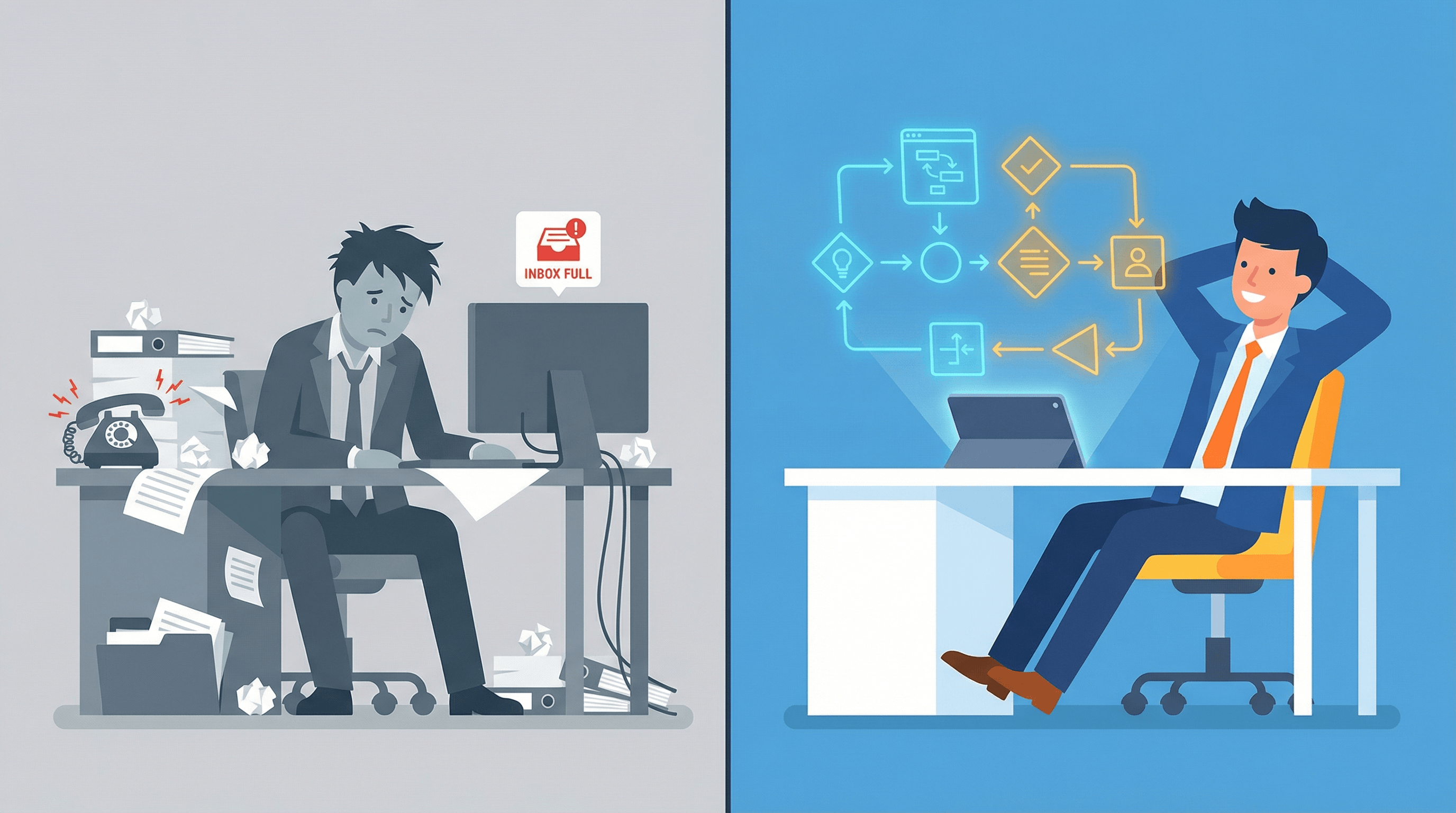 Illustration avant et après l'automatisation des processus métier