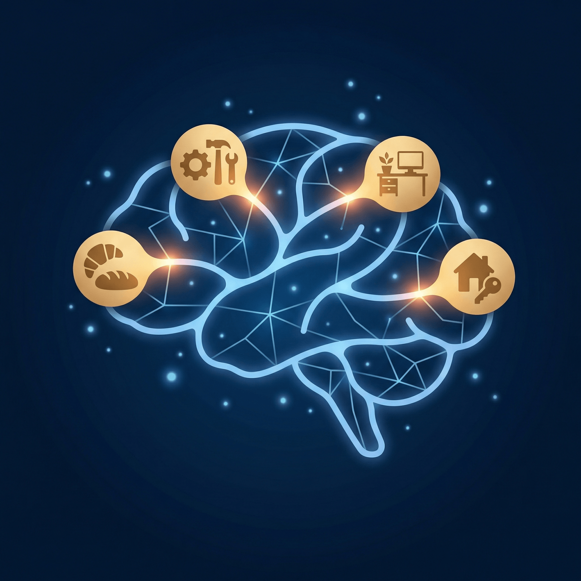 Illustration réseau neuronal avec icônes d'entreprises connectées